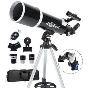 Telescope for Adults, 80mm/600mm AZ Refractor for Beginners | High-power 80mm AZ refractor for adults and beginners, with Barlow lens, phone adapter, wireless remote and carry bag. in Kuwait