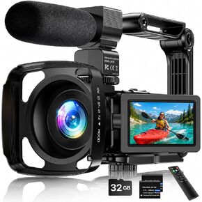 4K Video Camera Camcorder 64MP Vlogging Camera for YouTube 3.0" Touch Screen 18X Digital Zoom IR Night Vision with External Stereo Microphone,Remote,Lens Hood,Handheld Stabilizer,32G Card &2 Batteries in Saudi Arabia