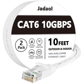 Jadaol Cat6 Ethernet Cable 50FT with Clips 10Gbps Flat Network Cable, White | 1FT 3FT 5FT 10FT 15FT 20FT 25FT 30FT 35FT 60FT 75FT 100FT 150FT 200FT RJ45 LAN Patch Cable for Router, Modem, Switch, Gaming in Saudi Arabia