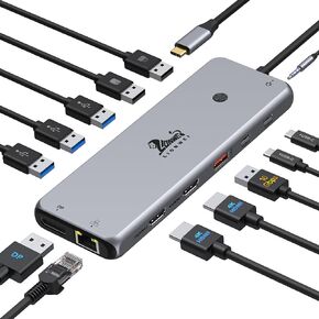 Docking Station Dual Monitor 4K HDMI 13-in-1 USB C Hub for Laptop MacBook | LIONWEI Triple 4K, Dual HDMI+DP, 10Gbps, 100W PD, Ethernet, 8 USB C/A Ports, Switching Mode Botton, Audio, for Dell,HP,Lenovo in Saudi Arabia