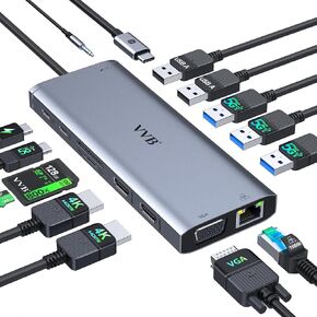 USB C Laptop Docking Station Dual Monitor HDMI Type C Hub Multiport Adapter | USB C Dongle Dock 14 in 1 USB C to 2 HDMI 4K+DisplayPort+Ethernet+4USB+2USB C+100W PD Charger+SD/TF for Dell/Lenovo/HP Laptop in Saudi Arabia