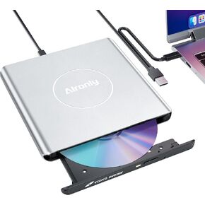 External CD/DVD Drive USB 3.0 Type-C Burner Writer Reader for Laptop/PC/Mac | Portable CD DVD +/-RW Player • 8x DVD/24x CD speed • Plug & play • Built-in cable, no clutter • Sleek minimalist design in Saudi Arabia