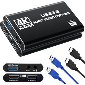 Guermok USB 3.0 HDMI Capture Card, 1080P 60FPS & 2K30 Video Capture Device | 4K HDMI Pass-Through, Mic Input & Audio Output, USB Video Game Capture for OBS Streaming, PS5, Switch 2/1, Xbox1, Camera, PC in Saudi Arabia