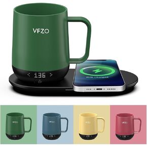 Temperature Control Smart Mug, Self Heating Coffee Mug LED Display, 180 Min Battery Life - Hot up to 149℉ Fast Wireless Charger Base Improved Design(12oz, Turquoise) in Saudi Arabia