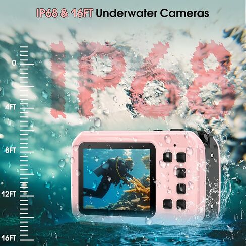 4K Underwater Camera, 64MP 16FT Waterproof Camera w/16GB Card, Light Pink | Floatable Digital Camera, 16X Digital Zoom, Auto Focus, Fill Light, 650mAh Battery, Ideal for Travel, Surfing, Swimming in Kuwait