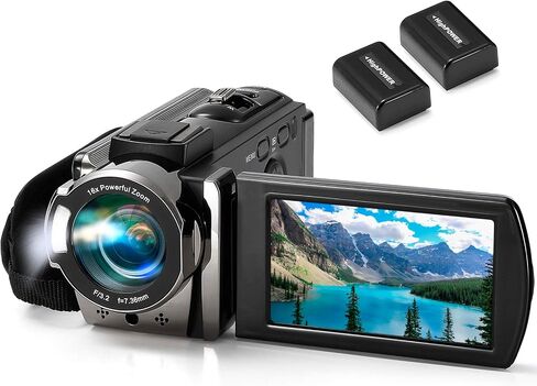 kimire Video Camera Camcorder Digital Camera Recorder Full HD 1080P 15FPS 24MP 3.0 Inch 270 Degree Rotation LCD 16X Digital Zoom Camcorder Camera with 2 Batteries(Black) in Kuwait