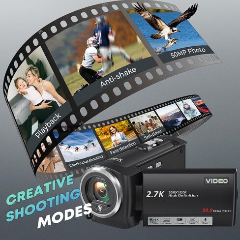 2.7K Video Camera Camcorder QHD 56MP YouTube Vlogging Cameras | 16X Digital Zoom Camcorders Webcam with 32G SD Card 270 Degree Rotation Screen and 2 Batteries Recording While Charging in Saudi Arabia