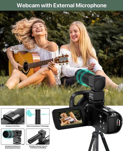 4K Video Camera Camcorder 64MP Vlogging Camera for YouTube 3.0" Touch Screen 18X Digital Zoom IR Night Vision with External Stereo Microphone,Remote,Lens Hood,Handheld Stabilizer,32G Card &2 Batteries in Saudi Arabia
