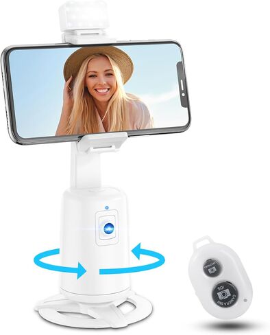 Auto Face Tracking Tripod 360° Rotating Cell Phone Photo and Video Kits Stand, No App, Camera Stand with Remote and Gesture Control, Rechargeable Smart Shooting Stand for Live Recording Tiktok（White） in Saudi Arabia