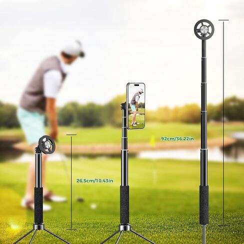 Golf Selfie Stick Tripod & Ground Spike to Record Swing, Phone Mount | Golf spike& tripod, strong magnetic mount, 11.4–47in adjustable pole, 1/4" thread, portable& compact, durable aluminum design in Saudi Arabia