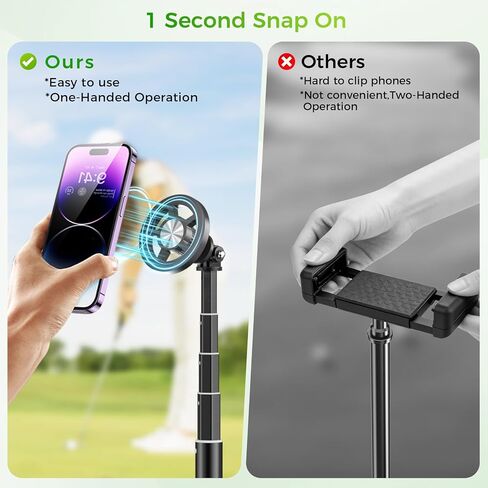 Golf Selfie Stick Tripod & Ground Spike to Record Swing, Phone Mount | Golf spike& tripod, strong magnetic mount, 11.4–47in adjustable pole, 1/4" thread, portable& compact, durable aluminum design in Saudi Arabia