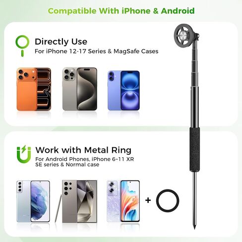 Golf Selfie Stick Tripod & Ground Spike to Record Swing, Phone Mount | Golf spike& tripod, strong magnetic mount, 11.4–47in adjustable pole, 1/4" thread, portable& compact, durable aluminum design in Saudi Arabia