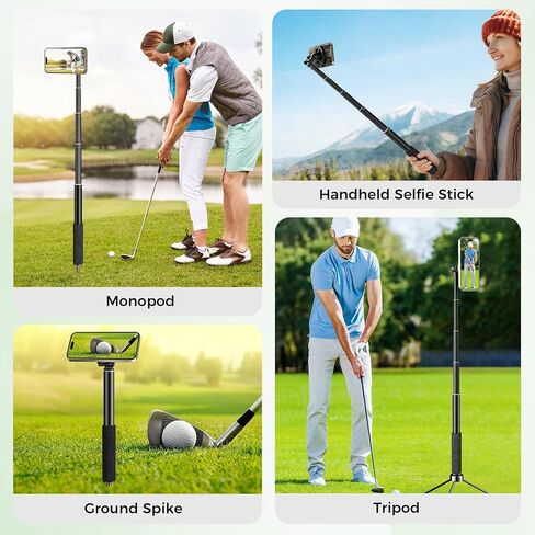 Golf Selfie Stick Tripod & Ground Spike to Record Swing, Phone Mount | Golf spike& tripod, strong magnetic mount, 11.4–47in adjustable pole, 1/4" thread, portable& compact, durable aluminum design in Saudi Arabia