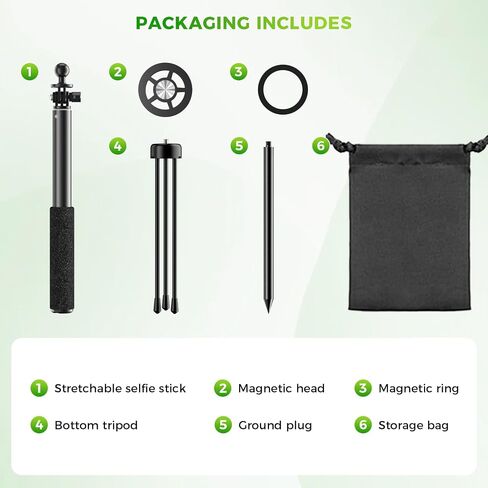 Golf Selfie Stick Tripod & Ground Spike to Record Swing, Phone Mount | Golf spike& tripod, strong magnetic mount, 11.4–47in adjustable pole, 1/4" thread, portable& compact, durable aluminum design in Saudi Arabia