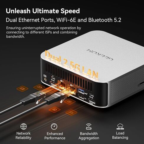 GEEKOM Barebones A8 Max Office Mini PC|AMD Ryzen 7 8745HS (Beats 7735hs) | Without RAM/SSD/OS(Memory Free),Dual LAN Mini Desktop Computer[3-Year Coverage] ,Radeon 780M/USB4/8K in Saudi Arabia
