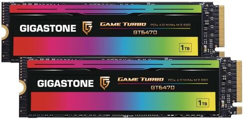 Gigastone 1 تيرابايت Game Turbo PCIe Gen4x4 SSD (عبوتان) تصل إلى 7,300 ميجابايت/ثانية مع التخزين المؤقت SLC للألعاب/الكمبيوتر الشخصي/سطح المكتب/الكمبيوتر المحمول ضمان لمدة 5 سنوات M.2 NVMe PCIe 4.0 2280 محرك أقراص الحالة الصلبة الداخلي in Kuwait