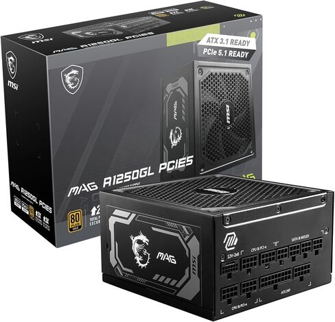 MSI MAG A750GL PCIE5, Fully Modular Compact Gaming 750W Power Supply, 80+ Gold, ATX 3.1 & PCIe 5.1 Ready, Native Dual-Color 12V-2x6 Cable, 10 Year Warranty in Saudi Arabia