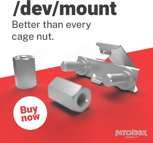 PATCHBOX/dev/Mount - Toolless Installation Cage Nut Alternative Device Mount Screws for Patch Panels, Computer Cabinets, Servers, and Network Racks - for 19" Rails, Supports 15kg - 50-Pack in Saudi Arabia