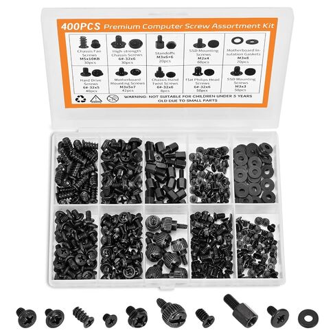 400Pcs Premium Computer Screws Kit for PC, Includes Motherboard Screws, Standoffs, SSD Mounting Screws, PC Case, Fan, and Hard Drive Screws – High-Strength & Durable for Custom Builds and Repairs in Saudi Arabia