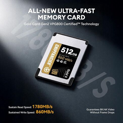 Gold II 512GB CFexpress 4.0 Type A Card VPG800 Certified Sustained Read 1780MB/s & Write 860MB/s for Photographers & Videographers - Sony Alpha FX RAW 8K/12K Video in Kuwait