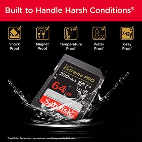 SANDISK 64GB Extreme PRO SDXC UHS-I Memory Card - C10, U3, V30, 4K UHD, SD Card - SDSDXXU-064G-GN4IN | UHS-I, V30, U3, Class 10, 4K video in Kuwait