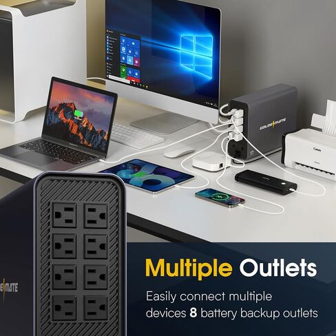 GOLDENMATE 1000VA/600W Lithium UPS Battery Backup & Surge Protector, White | Pure Sine Wave, 8 Outlets, Color LCD, 153.6 Wh LiFePO4 Backup Battery, Uninterruptible Power Supply for PC, Home Office in Saudi Arabia