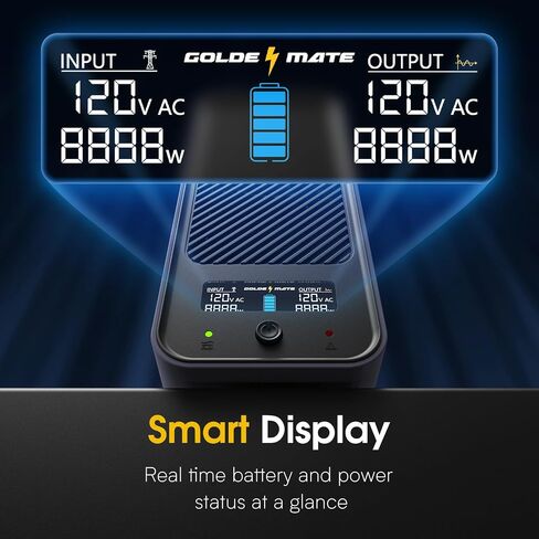 GOLDENMATE 1000VA/600W Lithium UPS Battery Backup & Surge Protector, White | Pure Sine Wave, 8 Outlets, Color LCD, 153.6 Wh LiFePO4 Backup Battery, Uninterruptible Power Supply for PC, Home Office in Saudi Arabia