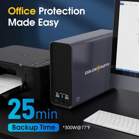 GOLDENMATE 1000VA/600W Lithium UPS Battery Backup & Surge Protector, White | Pure Sine Wave, 8 Outlets, Color LCD, 153.6 Wh LiFePO4 Backup Battery, Uninterruptible Power Supply for PC, Home Office in Saudi Arabia