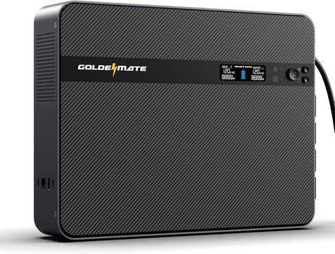 GOLDENMATE 1500VA / 1000W بطارية ليثيوم UPS احتياطية وواقي من زيادة التيار، رمادي | موجة جيبية نقية، بطارية احتياطية LiFePO4 بقدرة 230 وات في الساعة، 8 منافذ ومنفذين USB، حامل على الحائط، شاشة LCD، ضوء طوارئ مدمج in Kuwait