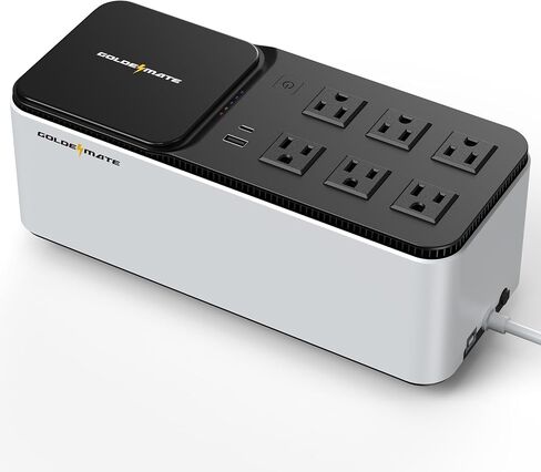 GOLDENMATE 600VA/360W Lithium UPS Battery Backup and Surge Protector | 6 Outlets, 2 USB Ports, Wireless Charging, Wall Mount, Compact Design, 76.8Wh LiFePO4 Backup Battery for Home Office Devices in Saudi Arabia