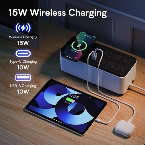 GOLDENMATE 600VA/360W Lithium UPS Battery Backup and Surge Protector | 6 Outlets, 2 USB Ports, Wireless Charging, Wall Mount, Compact Design, 76.8Wh LiFePO4 Backup Battery for Home Office Devices in Saudi Arabia