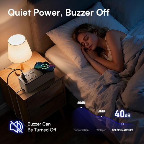 GOLDENMATE 600VA/360W Lithium UPS Battery Backup and Surge Protector | 6 Outlets, 2 USB Ports, Wireless Charging, Wall Mount, Compact Design, 76.8Wh LiFePO4 Backup Battery for Home Office Devices in Saudi Arabia
