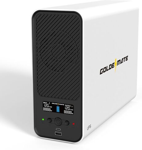 GOLDENMATE 1500VA/1000W Lithium UPS Battery Backup & Surge Protector, White | Pure Sine Wave, 8 Outlets & 2 USB Ports, LCD Display, 230Wh LiFePO4 Battery Backup for PC/NAS/Home Offices in Saudi Arabia