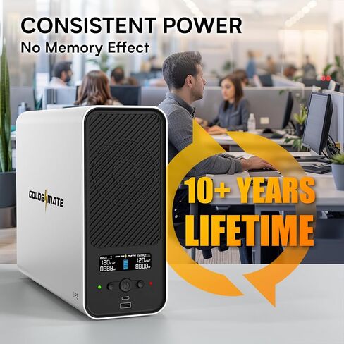 GOLDENMATE 1500VA/1000W Lithium UPS Battery Backup & Surge Protector, White | Pure Sine Wave, 8 Outlets & 2 USB Ports, LCD Display, 230Wh LiFePO4 Battery Backup for PC/NAS/Home Offices in Saudi Arabia