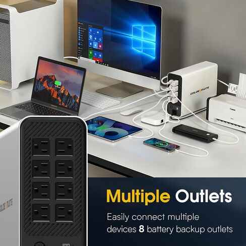GOLDENMATE 1500VA/1000W Lithium UPS Battery Backup & Surge Protector, White | Pure Sine Wave, 8 Outlets & 2 USB Ports, LCD Display, 230Wh LiFePO4 Battery Backup for PC/NAS/Home Offices in Saudi Arabia