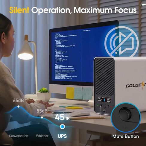 GOLDENMATE 1500VA/1000W Lithium UPS Battery Backup & Surge Protector, White | Pure Sine Wave, 8 Outlets & 2 USB Ports, LCD Display, 230Wh LiFePO4 Battery Backup for PC/NAS/Home Offices in Saudi Arabia