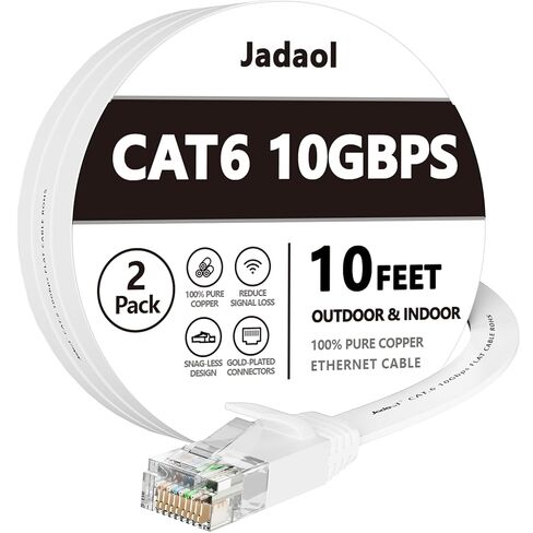 Jadaol Cat6 Ethernet Cable 50FT with Clips 10Gbps Flat Network Cable, White | 1FT 3FT 5FT 10FT 15FT 20FT 25FT 30FT 35FT 60FT 75FT 100FT 150FT 200FT RJ45 LAN Patch Cable for Router, Modem, Switch, Gaming in Saudi Arabia