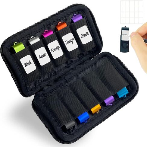 JBOS 10 Slots Neoprene USB Flash Drive Case with 20 Identification Labels,Anti-Static Thumb Drive Organizer Bag, Slim Portable Memory Stick Storage Pouch for Travel, Office & Home, Black in Saudi Arabia