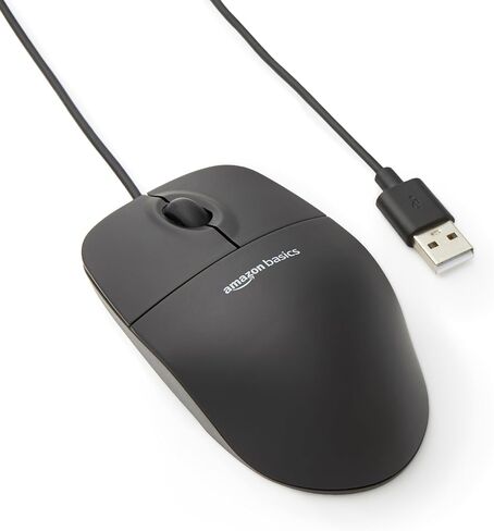 Amazon Basics 3-Button USB Wired Mouse with Responsive Tracking, Plug & Play, Compatible with Windows and Mac, Black in Kuwait
