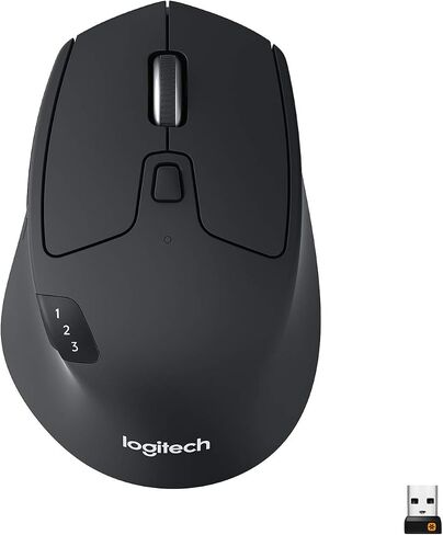 Logitech M720 Triathalon Full Size Multi-Device Wireless Mouse - Black | Connect via Bluetooth or included USB-A receiver, pair up to 3 devices, Logitech Flow compatible, 6 customizable buttons in Kuwait