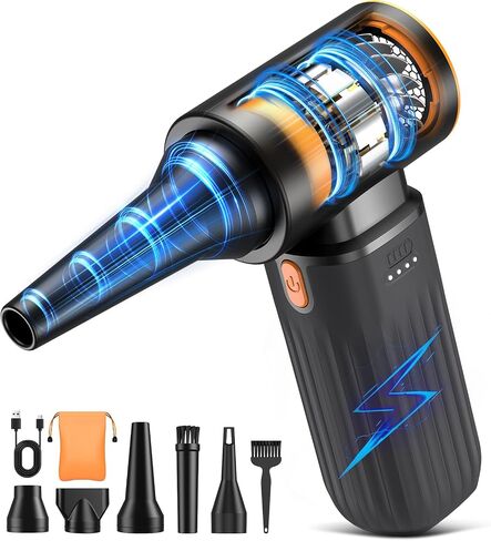 VASSON Compressed Air Duster 260000RPM, Cordless Ultra 3-Speed Adjustable | 5 different nozzles Type-C fast charging Powerful Dust Cleaner for Keyboard, Computer, Car, Outdoor, Air Bed in Saudi Arabia