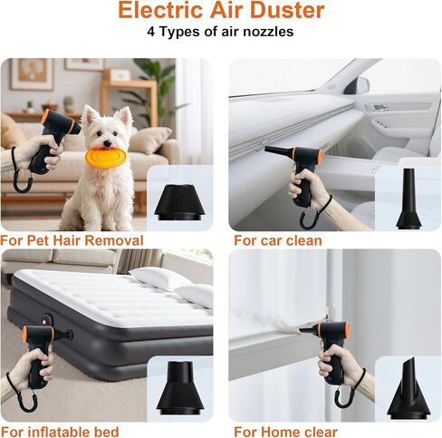 Compressed Air Duster,150000RPM Super Power air Blower,3-Speed Adjustable | rechargeable air duster with High speed brushless motor, 3-speed/multiple nozzles,for cleaning car, keyboard, computer, home. in Kuwait