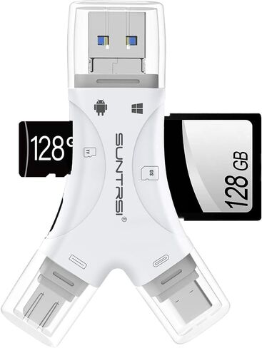SD Card Reader for iPhone/ipad/Android/Mac/Computer/Camera,4 in1 Micro SD Card Reader Trail Camera Viewer, Portable Memory Card Reader SD Card Adapter for SD and TF Cards(White) in Kuwait