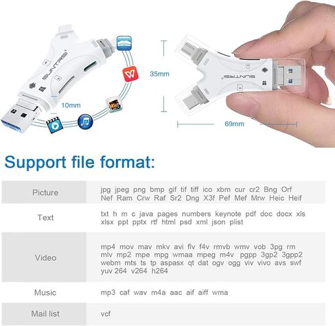 SD Card Reader for iPhone/ipad/Android/Mac/Computer/Camera,4 in1 Micro SD Card Reader Trail Camera Viewer, Portable Memory Card Reader SD Card Adapter for SD and TF Cards(White) in Kuwait