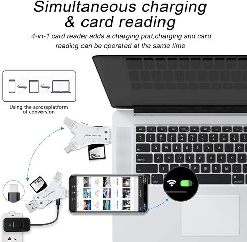 SD Card Reader for iPhone/ipad/Android/Mac/Computer/Camera,4 in1 Micro SD Card Reader Trail Camera Viewer, Portable Memory Card Reader SD Card Adapter for SD and TF Cards(White) in Kuwait