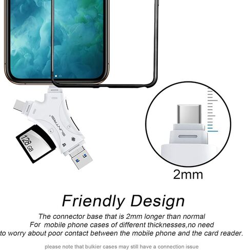 SD Card Reader for iPhone/ipad/Android/Mac/Computer/Camera,4 in1 Micro SD Card Reader Trail Camera Viewer, Portable Memory Card Reader SD Card Adapter for SD and TF Cards(White) in Kuwait