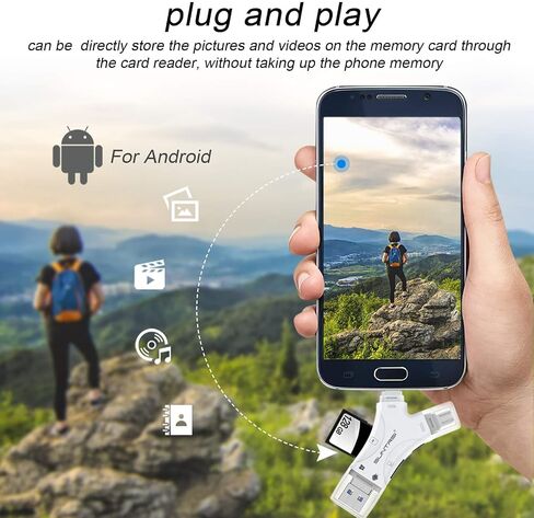 SD Card Reader for iPhone/ipad/Android/Mac/Computer/Camera,4 in1 Micro SD Card Reader Trail Camera Viewer, Portable Memory Card Reader SD Card Adapter for SD and TF Cards(White) in Kuwait