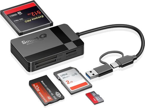 SmartQ C368 USB 3.0 Card Reader - Plug & Play, Compatible with Apple & Windows, Supports SD, Micro SD, MS, CF Cards in Saudi Arabia