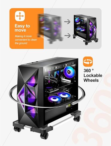 Computer Tower Stand, Adjustable Mobile CPU Stand with Rolling Caster Wheels, Premium PC Tower Stand Holder for Floor Carpet Gaming PC Case (black) in Saudi Arabia