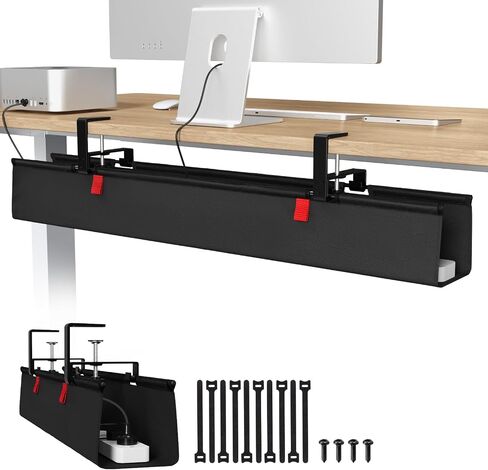 Univivi No Drill Under Desk Cable Management Tray, 36 inch Cable Management | Clamp/Screw Mount Desk Cable Management, Premium Fabric Cable Management Tray, Large Capacity Cord Organizer for Office, Home in Saudi Arabia